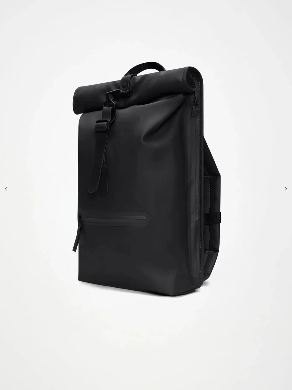 Rains Black Roll-Top Backpack with Front Zip
